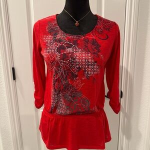 Style & Co. Red Floral Long Sleeve Top